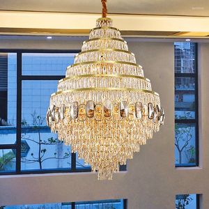 Chandéis de luxo moderno aço inoxidável lustre de forma redonda dourada com cristal chinês K9 para a Villa El Living Room