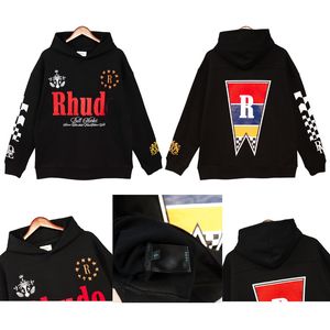 Rhude Hoodie Mens 디자이너 후드 티 남성 스트리트웨어 패션 맨 까마귀 스마일 스마일 인쇄 우리 크기 S-XL