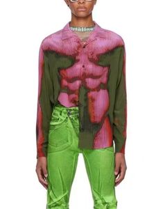 Camicie casual da uomo LUXE Primavera Estate uomo Niche Design Rosso Verde Sfumato Corpo umano Camicia casual stampata Art Trend Top modis 230515