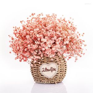 Decorative Flowers Preserved Baby Breath Dried Bouquet With Vase Mother's Party Gift Myosotis Gypsophila Flower Basket Home Decor For