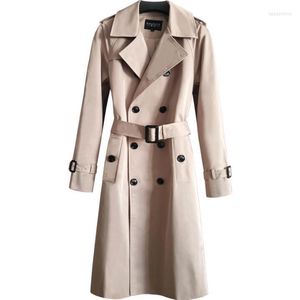 Men's Trench Coats Mens Man Double Breasted Long Coat Men Clothes Large Lapel Spring Autumn Slim Fit Overcoat Sleeve Beige Black