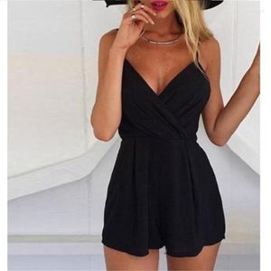 Kadın Tulumları Tulumlar Tulum 2023 Takım Fit Moda Siyah Bodycon Bodysuit Şortları Kadınlar Straplez V-Neck Vintage