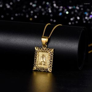 Chains Male Rectangle Alphabet Brass Charms Initials Pendant Letter Name Necklace Women Men Gold Color Box Link Chain Couple Pendants