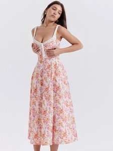 Casual Dresses Party Elegant Floral Print Midi Dress Women Fashion V Neck Sleeveless Backless Summer Female Vestidos 230517