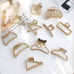 Hair Clips Barrettes 16 Styles Simple Metal Hair Claw Clips Classic NonSlip Gold Geometric Hollow Hair Jaw Crab For Women Girls Daily Headwear 230517