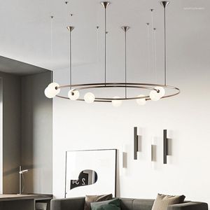 Pendelleuchten, LED-Kronleuchter, minimalistische moderne Beleuchtung, gebürstete Ringe, Hängeleuchte, Hängelampe, Gold-Kaffee-Hängelampe