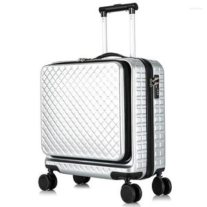 スーツケース2023フロントオープニング小さな荷物20インチ旅行パスワードミニトロリーバッグ航空機18ボードスーツケースの男性と女性