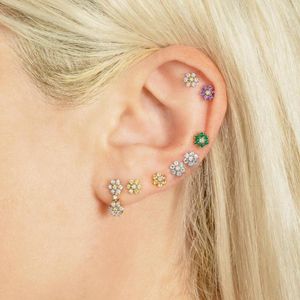 Stud Earrings 2023 Spring Girl Women Gold Color 6 Colorful CZ Flower Small Daisy Dainty Beautiful Tiny Earring