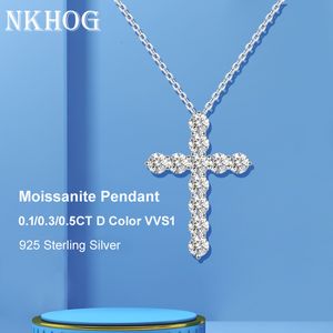 Colares de pendente NKHOG 345mm D color de pingentes cruzados colorido para mulheres 925 Sterling Silver Christian Diamond Chain Jóias finas 230516