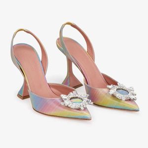 Amina Muaddi Pump Sandali da donna Suola in pelle Tacchi alti Nero Rosa Diamante Decorazione a catena Scarpe da banchetto Matrimonio Pantofole formali sexy Con borsa da box Taglia 36-42 NO359