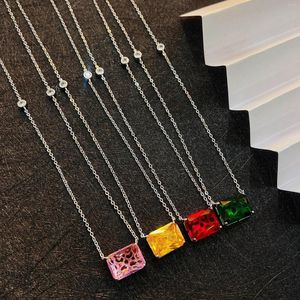 Colares pendentes 2023 verde/vermelho/amarelo/rosa Tourmaline Square Style Style Crystal Color simples fêmea feminina