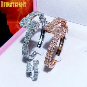 Chain Es Keluar Bling Dibuka Persegi Zirkon Gelang Warna Perak Emas Panjang Aaa CZ Bangle Untuk Pria Wanita Hiphop Perhiasan Mewah 230517