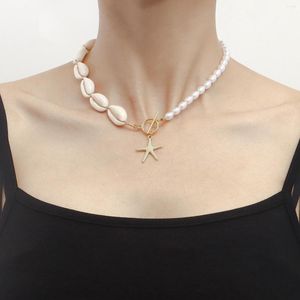 Pendant Necklaces Trendy Beach Hand Woven Shell Chain Choker For Women Fashion Imitation Pearl Starfish Necklace Collar Jewelry