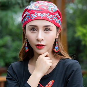 Hijabs Vintage Embroidered Floral Hollow Out Hat Embroidery Flowers Travel Bandanas Print Hair Elastic Headband 230517