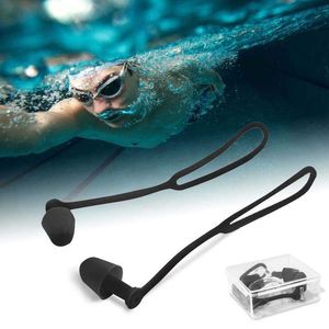 Earplugs Box-packed Swimming Earplugs Noise Reduction Sile Soft EarPlugs Swimming Goggles with Lanyard Earplugs Protective Ears P230517