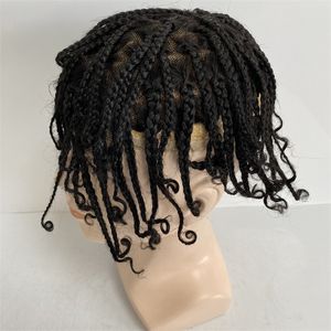 Substituição de cabelo humano virgem brasileira nº 1b Natural Black Box Braids Peruca 8x10 Mono Renda Unidade para Blackman