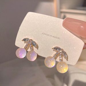 S3656 Fashion Jewelry Magic Cherry Stud Earrings For Women S925 Silver Needle Small Sweet Rhinestone Fruit Earrings