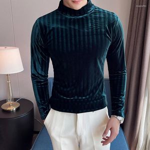 Męskie koszulki T-Strasze T-shirt w paski z długimi rękawem Modna Moda Half High Collar Mężczyzna klub pullover tops zimowe ciepło