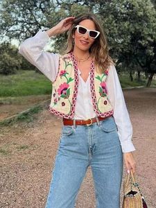 Kadın Yelekleri Yaz Kadınlar Vintage Çiçek Nakış Kısa Yelek Kolsuz Ceket Bayanlar Günlük Yelek Patchwork Tops