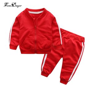 Pyjamas Baju Anak Perempuan Bayi Fashion Musim Gugur Jaket Celana Ritsleting Solid Lengan Panjang Katun 2 Potong Set Olahraga Laki Laki 230516