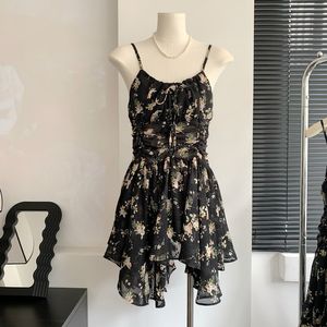 Abiti casual Party Summer French Floral Sling Women Chic Backless Sexy Mini Beach Spaghetti Strap Sundress Donna 230517