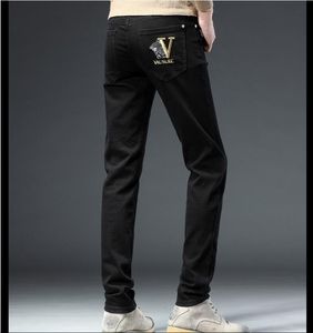 Spring/summer Embroidered Jeans Station Korean Version Slim Fit Small Foot Elastic Fashion Brand European Men's Pants