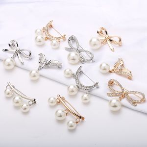 Pearl Brooch Fixed Strap Charm Safety Pin For Women Sweater Dress Clothe Small Brooch Cardigan Clip Chain Lapel Neckline Jewelry