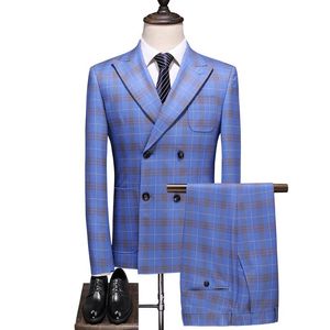 Herrenanzüge Blazer Männer Hellblau Zweireiher Britischer Stil High-End Maßgeschneidert Große Größe Slim Fit Trendanzug 3-teiliges Set Blazer Weste Hosen