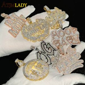 Set di gioielli da sposa Iced Out Bling Dua Warna CZ Huruf Liontin Kalung Kubik Zirconia Berbagai Desain Lencana Pria Wanita Mode Hip Hop Perhiasan 230517