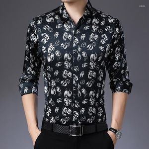 Camicie casual da uomo Abito in raso di seta Camicia da uomo Stampa floreale di lusso Manica lunga Primavera Qualità Liscia Comoda Moda Camisa Masculina