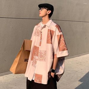 Camicie casual da uomo Camicia da uomo a maniche corte Camicetta floreale da uomo coreana Estate Seta di ghiaccio Stile giapponese Harajuku Abito a mezza tendenza allentato