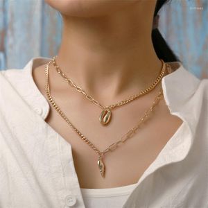 Pendant Necklaces European And American Jewelry Creative Retro Conch Necklace Beach Style Double Layer Clavicle Chain For Women