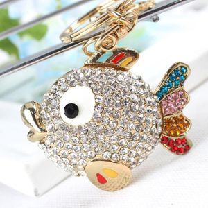 Teclados peixes gordos de cabeça grande pingente de animal charme shinestone bolsa de cristal bolsa de chaveiro Chave de cadeia de roupas para mulheres acessórios de vestuário