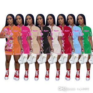 Designer Baseball Jersey Dresses Womens Summer Clothing Slim Button Short Sleeve Casual Dress Fashion Printed Skirt