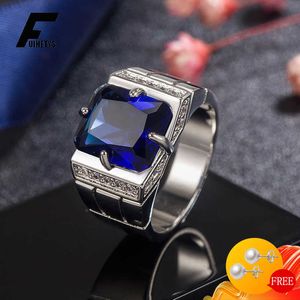 Bandringar Fuihetys Luxury Men Ring 925 Silver Jewelry Cessory med Zircon Gemstone Finger Rings for Wedding Party Engagement Gifts J230517