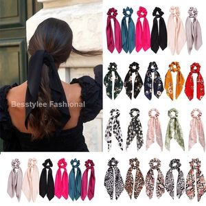 Headwear Hair Accessories Flower Dots Silk Scarf Scrunchies Women Long Ribbon Tassel Elastic Hair Band Ponytail Holder Gum for Hair Ties Hair Accessories 230517