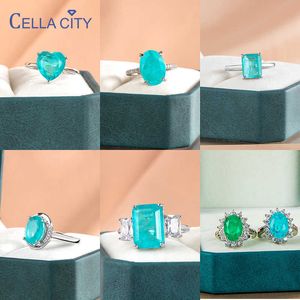 Band Rings Cellity 925 sterling silver big Blue stone Synthetic Diamond Gemstone Emerald cut Paraiba Tourmaline pariba Ring fine jewelry J230517