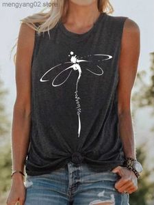 Tanques femininos Camis feminina dragonfly top top vintage Nature Insect Graphic Vestas Férias de praia Casual 2023 Summer Loose Fit Shirt Sleesess Shirt T230517