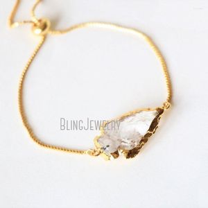 Bracciale scorrevole con punta di freccia in quarzo bianco con gemma di cristallo regolabile sottile catena semplice in oro BM38582