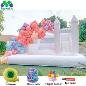 4/4.5m Commercial Inflatable White Wedding Bounce House With Slide And Ball Pit PVC Jumper Moonwalks Bridal Bouncy Castle For Kids