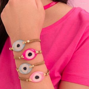 Link Bracelets 5pcs/lot Colorful Evild Eye Glazed Glass Bead Bracelet Gold Plated Copper Handcraft Jewelry Wholesale