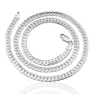 Corrente lateral de prata esterlina de 6 mm 22 colar para mulheres homens de jóias de noivado de casamento de moda