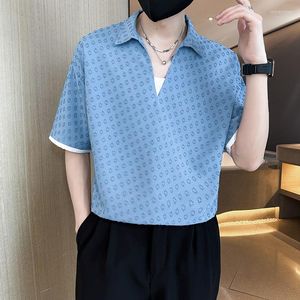 メンズTシャツ韓国のファッション格子縞のポロTシャツメン2023夏のルース半袖カジュアルTシャツソーシャルストリートウェアティートップス衣類
