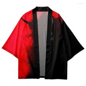 Abbigliamento etnico Moda Rosso Nero Splicing Stampato Uomo Donna Kimono Pantaloncini da spiaggia Cardigan Yukata giapponese Harajuku Haori