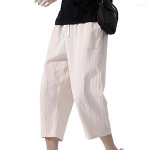 Men's Pants Men Summer Outdoor Loose Elastic Waist Plus Size Solid Color Straight Beach Sweatpants Wide Leg Thin Capri