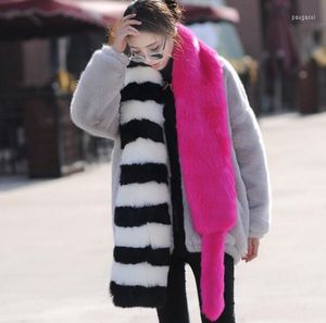 Scarves High Quality Faux Fur Pashmina Long Scarf Tail Pink Striped Shawl Luxrious Rose Red And Black Muffler