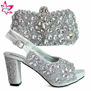 Dress Shoes Elegant Italian Matching And Bag Set Silver Color Arrivals Slingbacks Sandals For Wedding Ladies With HangBag