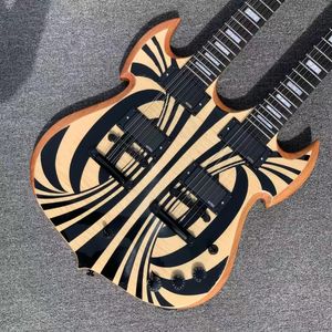 Custom Wylde Audio Barbarian Natural Electric Guitar 12 and 6 strings Double Neck Copy EMG Pickups Black Hardware