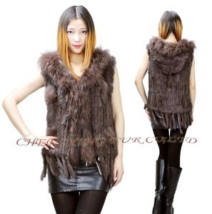 Women's Vests CX-G-B-97A Real Fur Vest Hooded With Raccoon Trim - DROP