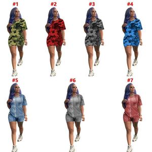 Womens Clothing Designer Tracksuit Sports Two Piece Set 2023 Summer Fashion Casual Camo Pattern Printed Short Sleeve Shorts Suit